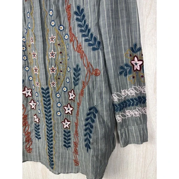 Johnny Was Workshop Shirt Dress XS Stripe Embroidered Floral Boho - Picture 4 of 11